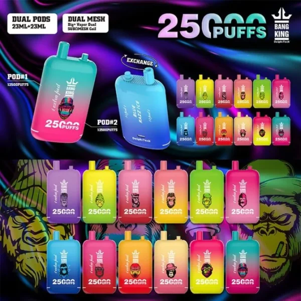 Original Bang king 25000 puff vapes disposable puff E-Zigaretten 46ml dual pod 0.8 Ohm Mesh Coil 0 % 2 % 3 % 5 % 650 mAh Bettery Puffs 25k - Image 6